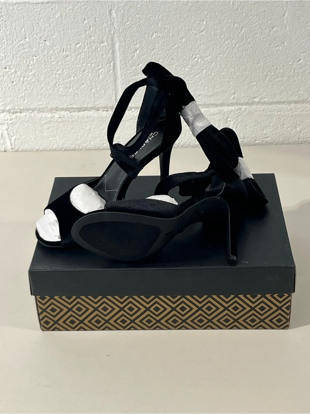 Charles David Black Velvet Lace-Up Stiletto Sandals
